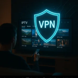 Smart TV met VPN-beveiliging voor IPTV – focus op privacy en bescherming.